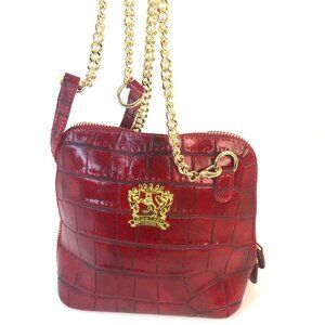 Pratesi Firenze Red Croc Embossed Italian Leather Crossbody Bag Gold Chain NWT